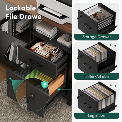 MALOL 70.3" L-Shaped Office Desk, Reversible L-Shaped Computer Desk with Power Outlet, Large Executive Desk with Locked File Drawers & Storage Shelves, Pegboard, Mobile CPU Stand, Modern Corner Desk