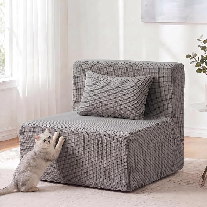 FILUXE Convertible Folding Sofa Bed-Sleeper Chair with Pillow, Modern Linen Fabric Floor Futon Couch, Foldable Mattress for Living Room/Guest Use/Apartment,Single,Dark Gray+ Dark Gray Cover