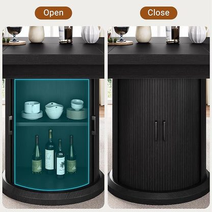Jocoevol 47″–63″ Extendable Round Dining Table for 4–8 with Dust-Proof 2-Tier Storage Shelf Space Saving Expandable Wood Oval Circle Dinner Furniture with Pedestal Base (Black)