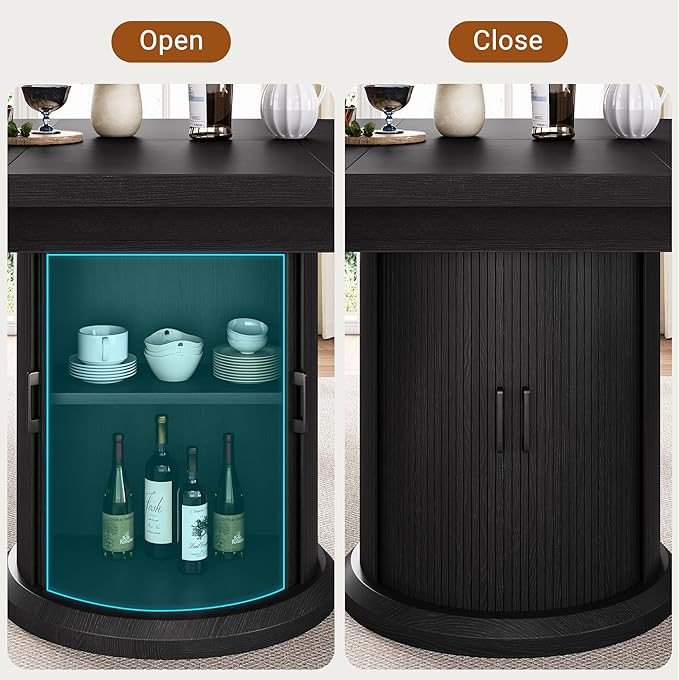 Jocoevol Extendable Round Kitchen Dining Room Table for 4-6 with 2-Tier Storage Shelf, 63'' Space Saving Expandable Wood Oval Circle Dinner Furniture with Pedestal Base(Black)