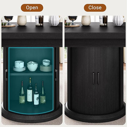 Jocoevol Extendable Round Kitchen Dining Room Table for 4-6 with 2-Tier Storage Shelf, 63'' Space Saving Expandable Wood Oval Circle Dinner Furniture with Pedestal Base(Black)