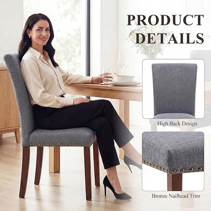 MALOL Dining Chairs Set of 4, High Back Dining Chair with Wood Legs and Nailhead Trim, Modern Padded Kitchen Room Chairs for Dining Room/Restaurant, Grey