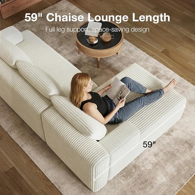 Novilla L-Shape Sectional Couches for Living Room with Smarts Coil® Support, 3 Seater Sectional Sofas for Living Room Bedroom, Corduroy Cloud Couch Sectional, No Assembly(Beige, Right Hand Facing)