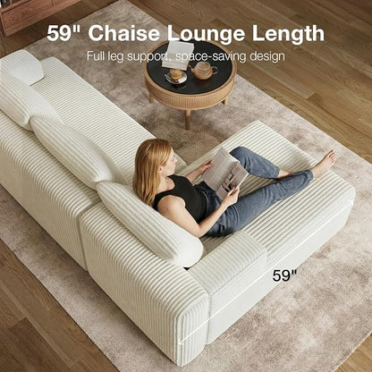 Novilla L-Shape Sectional Couches for Living Room with Smarts Coil® Support, 3 Seater Sectional Sofas for Living Room Bedroom, Corduroy Cloud Couch Sectional, No Assembly(Beige, Right Hand Facing)