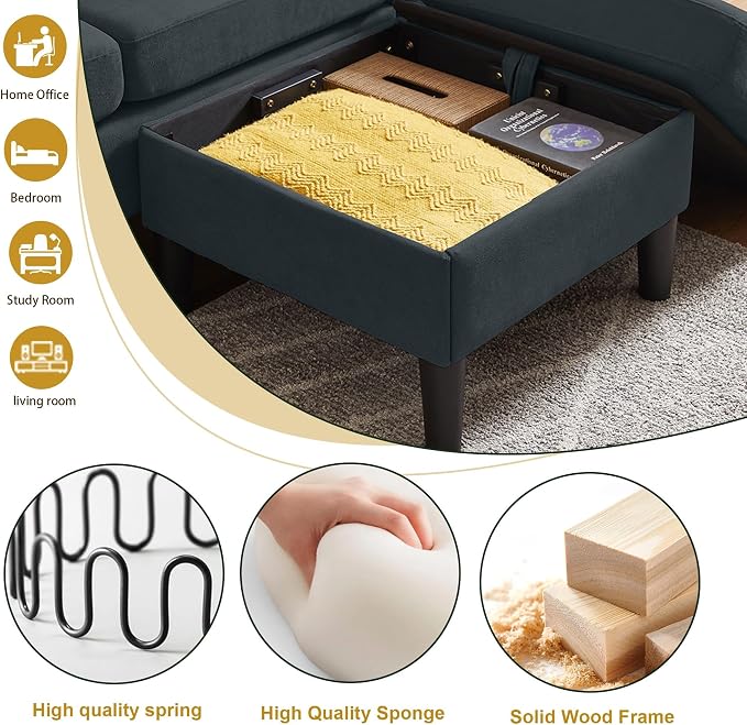 Convertible Sectional Couch Set, 77" L Shaped Sofa with Ottoman and 57" Loveseat, Modern Couches for Living Room, Apartment and Office, Dark Grey