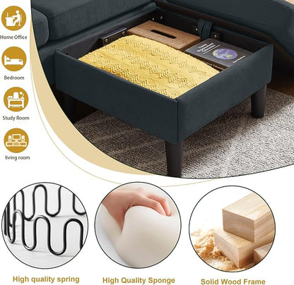 Convertible Sectional Couch Set, 77" L Shaped Sofa with Ottoman and 57" Loveseat, Modern Couches for Living Room, Apartment and Office, Dark Grey