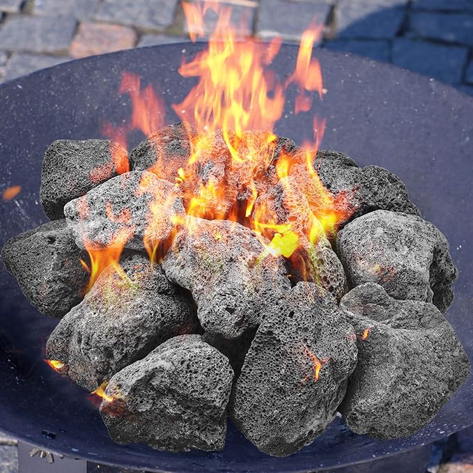 Skyflame 10LB Natural Lava Rocks for Fire Pits, Fire Tables, Fireplaces, Garden Landscaping Decoration, Indoor and Outdoor Use, 3"-5" Sizes, Black