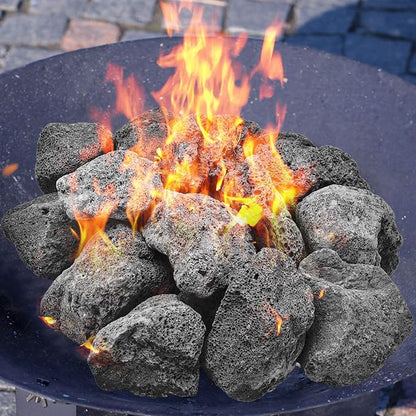 Skyflame 10LB Natural Lava Rocks for Fire Pits, Fire Tables, Fireplaces, Garden Landscaping Decoration, Indoor and Outdoor Use, 3"-5" Sizes, Black