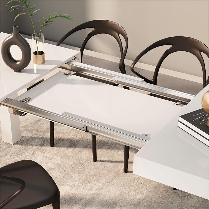 Mobili Fiver, First Extendable Table, 47.2(78.7) x31.5 in, High Gloss White, for 6-8 People, Expandable Dining Table for Kitchen, Living Room, Italian Furniture