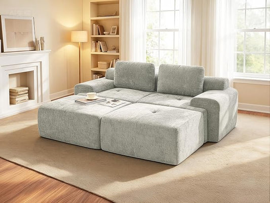 85" Oversized Boneless Couch, Comfort Cloud Sectional Couches for Living Room, Modular Sofa High Back & Extra Deep Seat, No Assembly, Soft Chenille Fabric (Light Grey, 85 inch- Shaped（2+2）)