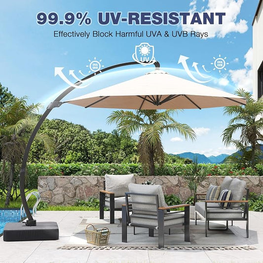 Aoxun Aluminum Patio Furniture Set with Umbrella 4 Seats, Oversized Outdoor Sectional with Washable Thick Cushions, Coffee Table, Patio Conversation Sets for Porch, Balcony, Deck