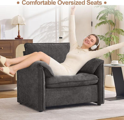 Oversized Accent Chair for Living Room, 41.73" Large Modern Armchair with Deep Seat, Mid-Century Comfy Reading Chair with Padded Arms, Chenille Single Sofa Chairs for Bedroom, Dark Grey