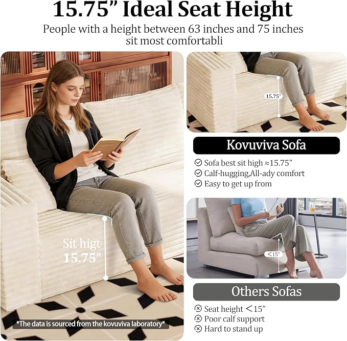BSHOMGI 92.5'' U-Shaped Boneless Couches, Comfy Corduroy 3 Seaters Sofas with Ottoman, Modern High Back Sectional Sofa for Living Room with Oversized Chaise Deep Seat Sofa, No Assembly Needed