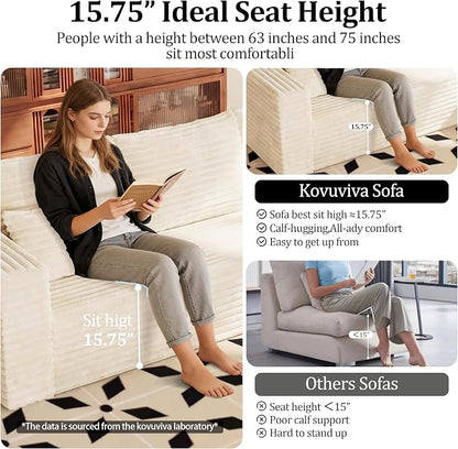 Couches Sofa, Boneless Compressed Sofa in a Box, U-Shaped Cloud Couch with Deep Seats & Chaise for Living Room, No Assembly Required (Beige, 118" U-Shape with Left Facing Chiase)