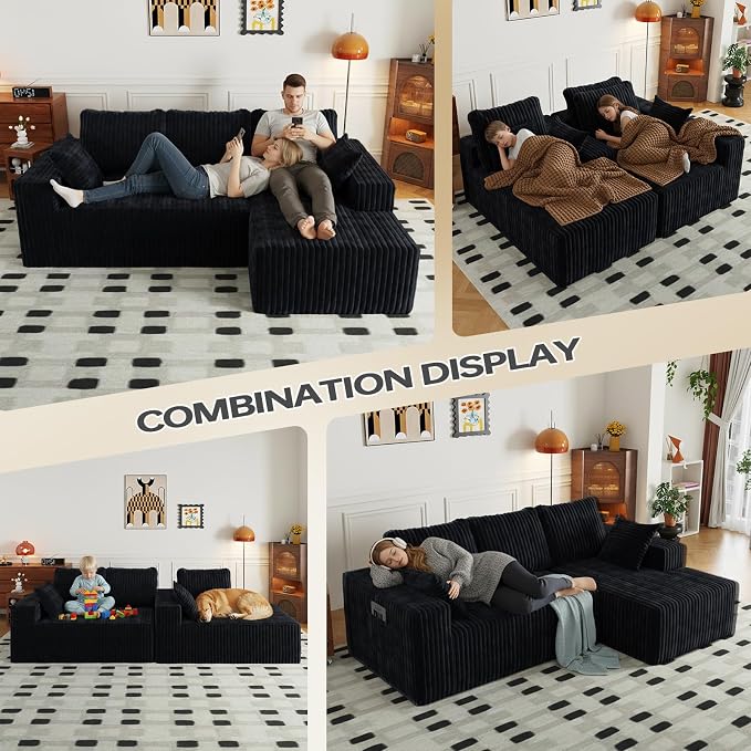 SYFERLORY Cloud Boneless Sectional Couches with Oversized Chaise for Living Room, Modular L Shaped Couch with Deep Seat, Memory Foam Compressed 3 Seater Sofa for Apartment