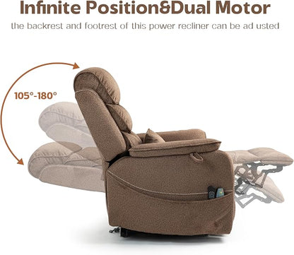 JIKFRIMA Power Lift Recliners Chairs for Elderly Adults Lay Flat Recliner with Heat & Massage, Wireless Charging Device, USB Ports, Cup Holder, Lumbar Pillow, 400Lbs (Grainy Fibric,Caramel Brown)