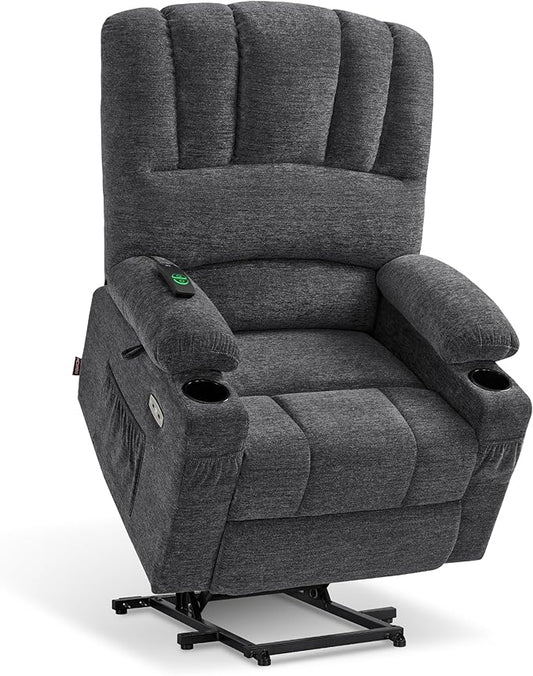 MCombo Large Power Lift Recliner Chair for Elderly, Lift Chair with Heat and Massage, 3 Positions, USB Charge Ports, Cup Holders, Fabric 7099 (Large, Dark Grey)