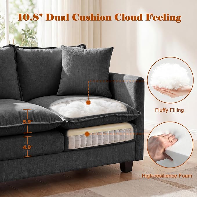 50'' Loveseat Sofa Cloud Sofa Couch, Modern Loveseats 2 Seat Couch 27" Deep Seat with 2 Pillows for Small Spaces Apartment Studio Office Bedroom Living Room, Grey