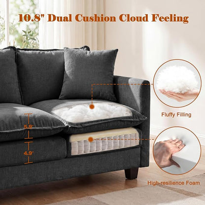 50'' Loveseat Sofa Cloud Sofa Couch, Modern Loveseats 2 Seat Couch 27" Deep Seat with 2 Pillows for Small Spaces Apartment Studio Office Bedroom Living Room, Grey