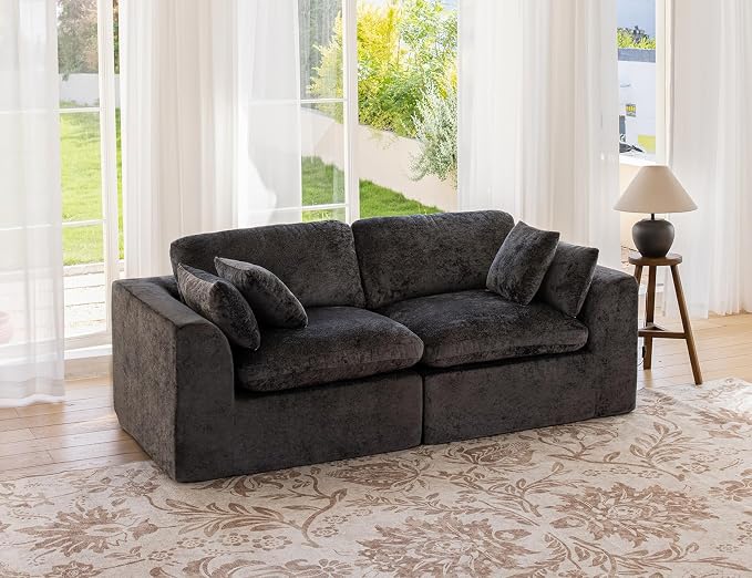 83" Modular Sectional Sofa – Modern Cloud Couch with Deep Chenille Seats, Loveseat Boneless Sofa, Pet-Friendly, No Assembly, Gray (2 Seate)