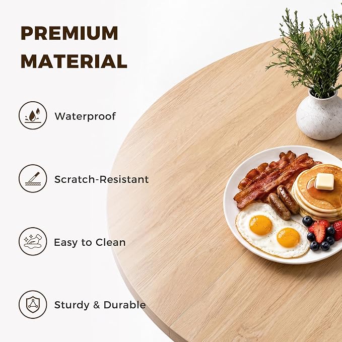 Jocoevol Round Dining Table,Kitchen Dining Room Circle Dinner Pedestal Table,Space Saving Wood Kitchen & Dining Room Furniture (Natual Wood, 42In)