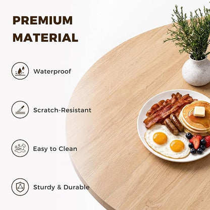 Jocoevol Round Dining Table,Kitchen Dining Room Circle Dinner Pedestal Table,Space Saving Wood Kitchen & Dining Room Furniture (Natual Wood, 42In)