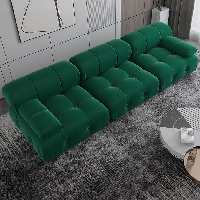Convertible Modular Sectional Sofa, Modern Velvet Sofa 3-Seater Couch for Living Room, Apartment (104 in/Green)