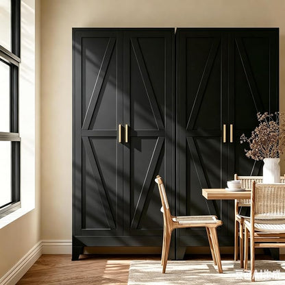 61"H Black Pantry Kitchen Cabinet with Doors,Black Storage Cabinets,Freestanding Pantry Cabinet,Farmhouse Food Storage Cabinets,Tall and Large Pantry Cabinets for Kitchen, Dining Room, Living Room