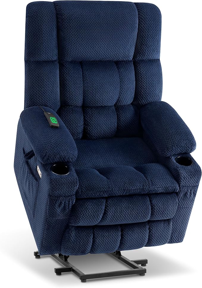 MCombo Large Dual Motor Power Lift Recliner Chair for Elderly, Zero Gravity Lift Chair with Heat and Massage, Infinite Position Lay Flat Recliner, USB Ports, Fabric 7896 (Large, Navy Blue)