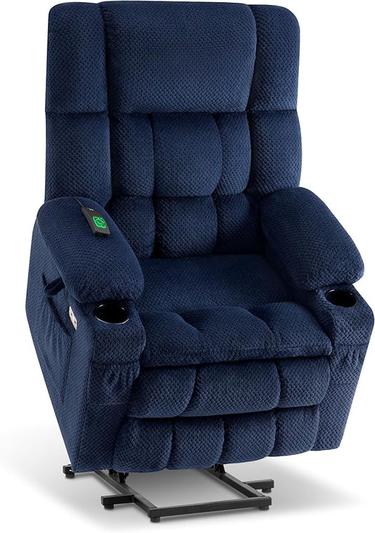 MCombo Large Dual Motor Power Lift Recliner Chair for Elderly, Zero Gravity Lift Chair with Heat and Massage, Infinite Position Lay Flat Recliner, USB Ports, Fabric 7896 (Large, Navy Blue)