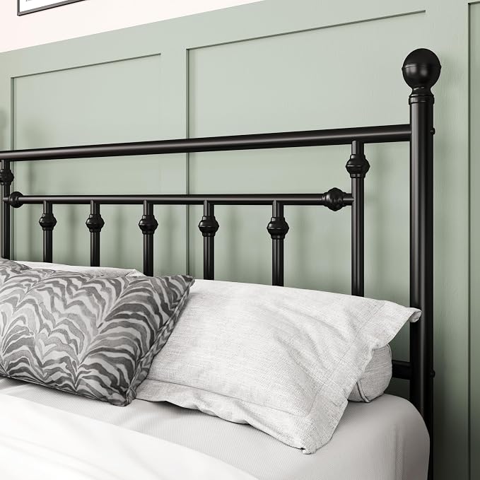 Allewie 14 Inch Queen Size Metal Platform Bed Frame with Victorian Vintage Headboard and Footboard/Mattress Foundation/Under Bed Storage/No Box Spring Needed/Easy Assembly/Noise Free/Black