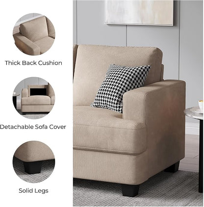 COPIAE 89 Inch Sofa with Extra Deep Seats Oversize, 3 Seater Sofa for Living Room, Modern Couch and Sofa, Comfy Armrests and Seats and Backrests, Easy Installation, Corduroy Fabric Apricot