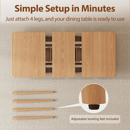 Muwuele Solid Wood Extendable Dining Table for 4-8 People with Seamless Extension from 47.2 to 63 Inches, Easy Assembly, Expandable Tables for Small Spaces, Dining Room, Kitchen, Living Room, Natural