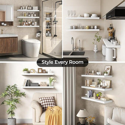 Fun Memories Floating Shelves for Wall 40 Inch Set of 3, Farmhouse Floating Shelves with Invisible Heavy Duty Bracket, 10 Inch Deep Bathroom Shelves for Storage, Living Room, Kitchen, Decor, White