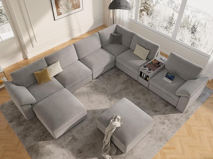EASE MOOSE Sectional Modular Sofa, Oversized U Shape Sectional Couch Wide Deep seat Sectional Sofa, Comfortable Grey Modular Sofa,Light Gray