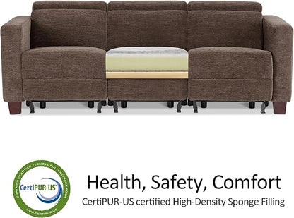 MCombo 88.6'' Reclining Sofa, Wall Hugger Power Recliner Sofa with Adjustable Headrest, USB A & C Charge Ports, Wood Legs, for Living Room (Fabric, HL198M3) (Coffee, 3-Seater)