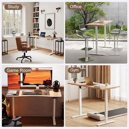 Solid Wood Electric Standing Desk 55"x23.6"Home Office Desk,Adjustable Workbench with 3 Stages Single Motor, Computer Workstation with T-Shaped Metal Bracket,Natural Standing Desk for Gaming(1 Box)