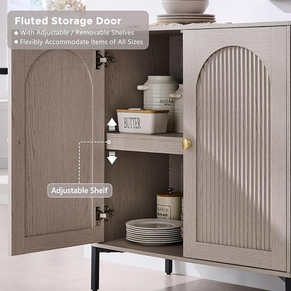 IFGET Modern Buffet Cabinet with Storage, 123.5" W Fluted Arched Sideboard Cabinet w/Adjustable Shelves, Wooden Modular Coffee Bar for Dining Room, Kitchen, Living Room, Entryway, Light Grey