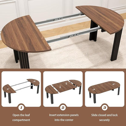 Epecoya Round Extendable Dining Table for 4-8 People, 43"-78" Wooden Oval Dining Room Table with Leaf Extension, Farmhouse Expandable Kitchen Table for Apartment, Living Room, Walnut Black
