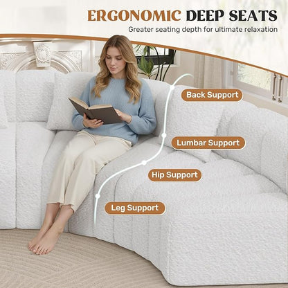 Luxanimarion Oversized Curved Cloud Couch, 6 Seater Modern Modular Sectional Sofa, Convertible Boneless Couches for Living Room, No Assembly Required, White 1 PCS