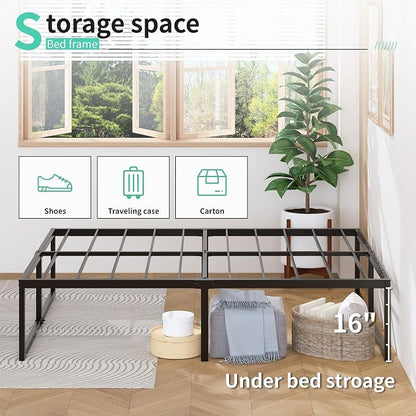 Lutown-Teen 18 Inch King Bed Frame with Storage Bed Cover Skirt, Heavy Duty Metal Full Platform Bed Frame No Box Spring Needed, Easy Assembly, Noise Free, Black and Blue