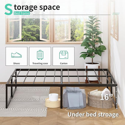 Lutown-Teen 18 Inch Full Size Bed Frame with Storage Bed Cover Skirt, Heavy Duty Metal Full Platform Bed Frame No Box Spring Needed, Easy Assembly, Noise Free, Black and Blue