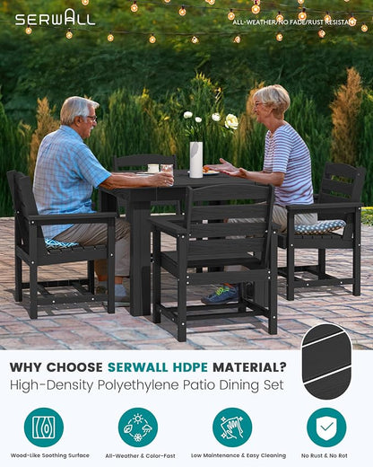 SERWALL HDPE Outdoor Square Dining Set for 4 | with Armchair Seat