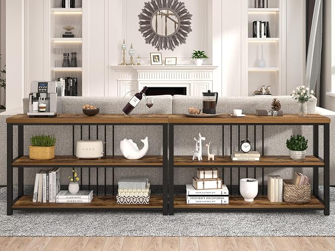 FOLUBAN Industrial Console Table, 3 Tier Entryway Sofa Foyer Table for Living Room Hallway Behind Couch, Rustic Brown