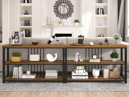 FOLUBAN Industrial Console Table, 3 Tier Entryway Sofa Foyer Table for Living Room Hallway Behind Couch, Rustic Brown
