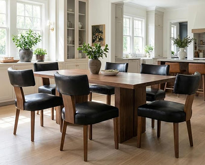 RIVOVA Mid Century Modern Dining Chairs Set of 6 PU Leather Upholstered Side Chairs, Modern Kitchen Armless Parson Chairs Solid Wood Dining Chairs, Black