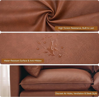105" Brown Faux Leather Storage 4 Seater Sofa with 2 Ottomans, Comfy Couch | Convertible Modular Sectional Sofa, U Shaped Oversized Couch, Upholstered Large Cloud Couch For Living Room, Apartment.