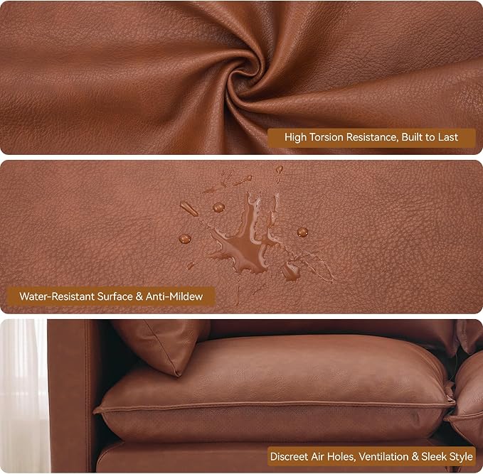 30" Brown Faux Leather Sofa Chair, Single Cloud Accent Chair with Storage | Modern Upholstered Deep Seat Sofa Chair, Comfort for Reading, Lounging, and Small spaces, Armchair for Living Room, Bedroom