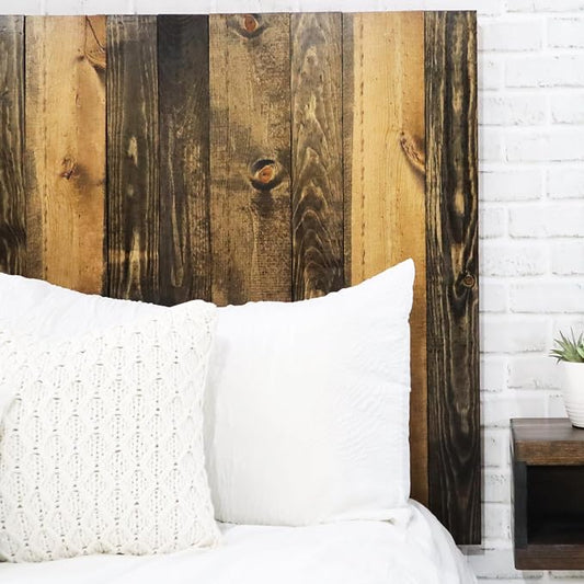 Barn Walls Solid Wood Queen Size Headboard, Dark Brown Stain with Smooth Natural Wood Grain Variation, Handcrafted Head Board Wall-Mounted Panels, Rustic Modern Bedroom, Built to Last