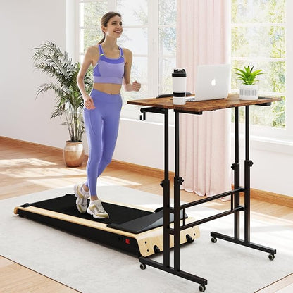 SIDUCAL Mobile Standing Desk with Charging Station, Portable Desk for Walking Pad, Adjustable Computer Workstation with Wheels, Office Table Stand with Tilted Desktop 23.62" D X 31.5" W Rustic Brown